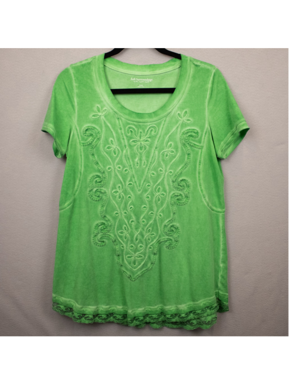Soft Surroundings green embroidered short sleeve top-S